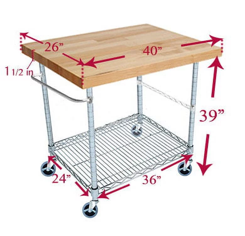 2 Tier Gourmet Cart with 26 Deep x 40 Wide Maple Butcher Block Top - Image 2