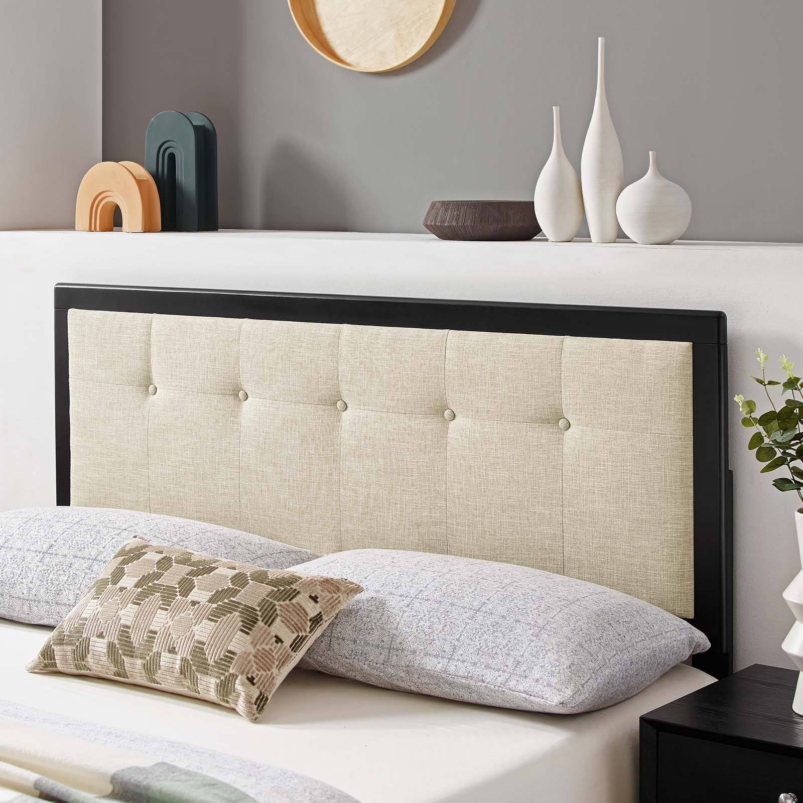 Modway Draper Tufted Queen Fabric and Wood Headboard – Walnut Charcoal - Image 4